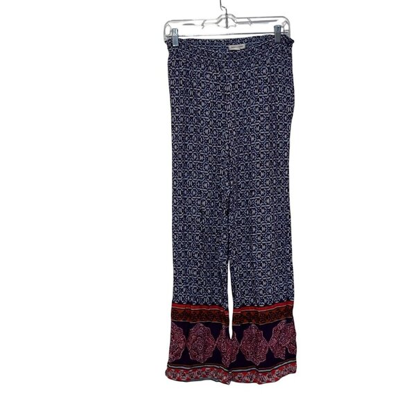 Beachlunchlounge Purple/Blue Wide-Leg Patterned Boho Elastic Waist Women's Pants - Picture 1 of 9
